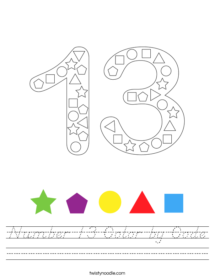 Number 13 Color by Code Worksheet