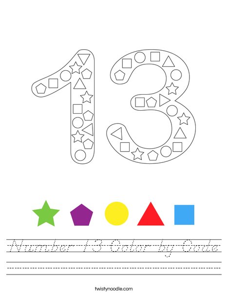 Number 13 Color by Code Worksheet