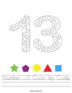 Number 13 Color by Code Handwriting Sheet