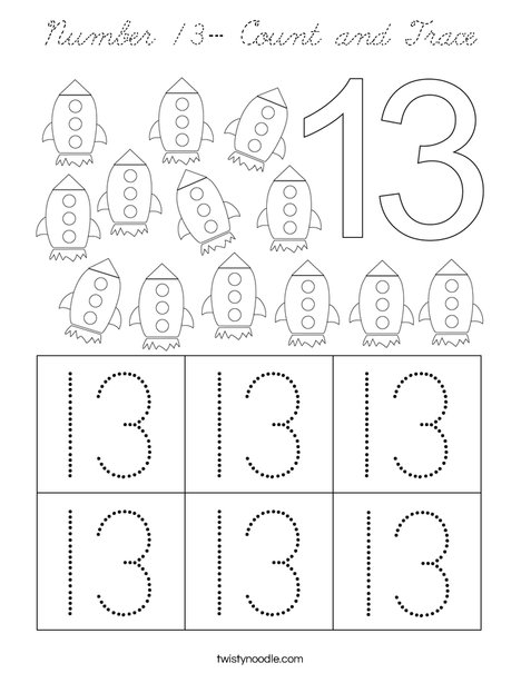 Number 13- Count and Trace Coloring Page