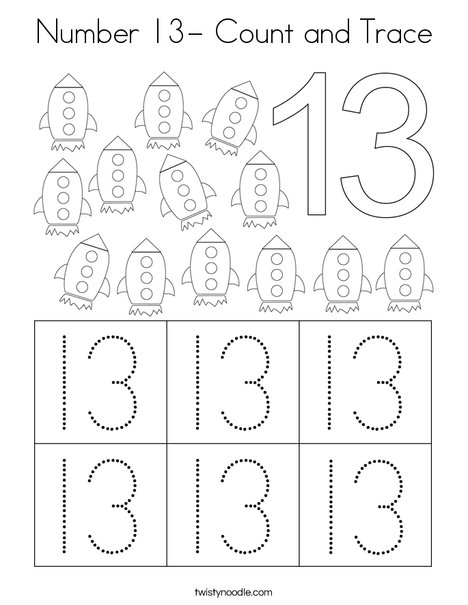 Number 13- Count and Trace Coloring Page