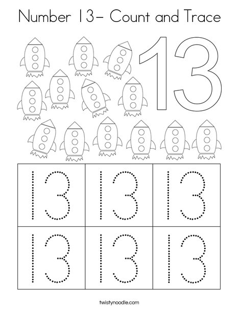 Number 13- Count and Trace Coloring Page - Twisty Noodle Number 13- Count and Trace Coloring Page - Twisty Noodle