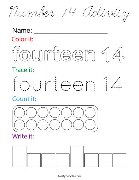 Number 14 Activity Coloring Page