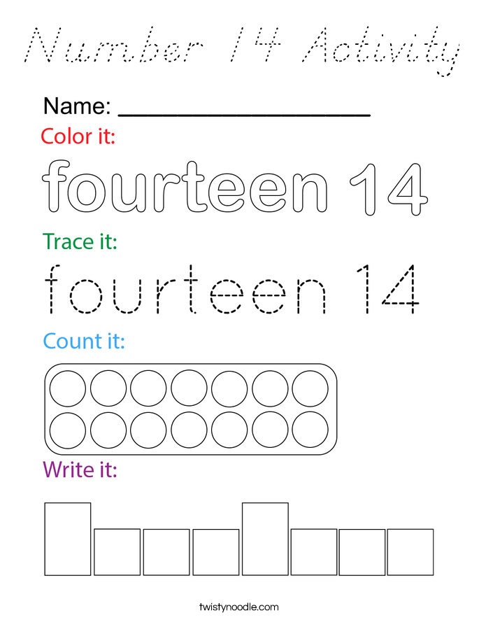 Number 14 Activity Coloring Page