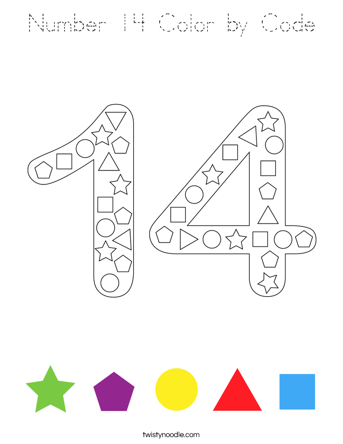 Number 14 Color by Code Coloring Page