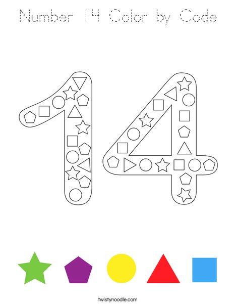 Number 14 Color by Code Coloring Page
