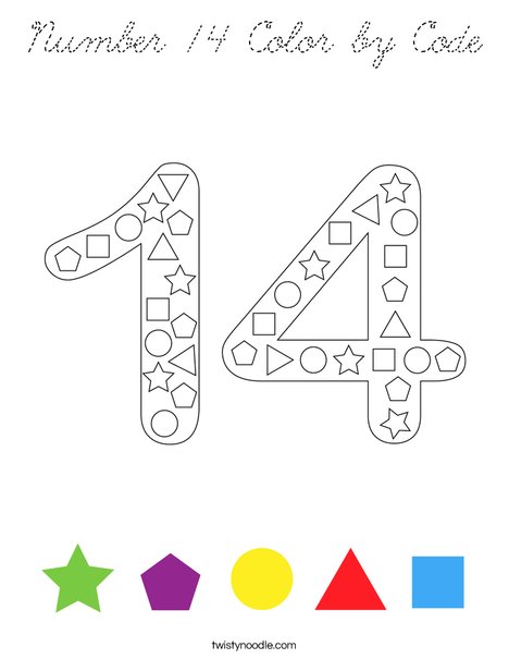Number 14 Color by Code Coloring Page
