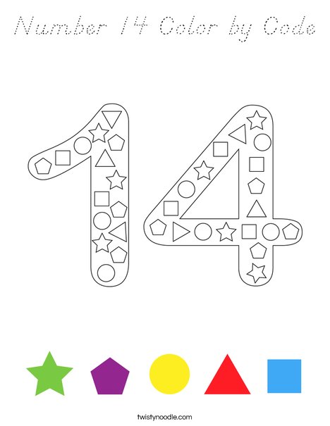 Number 14 Color by Code Coloring Page