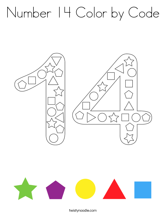 Number 14 Color by Code Coloring Page