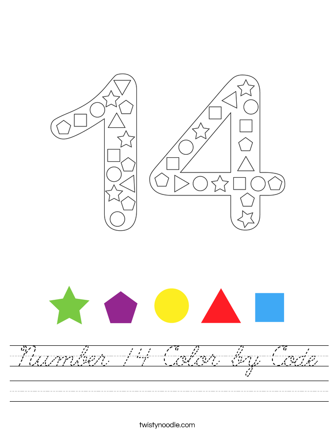 Number 14 Color by Code Worksheet