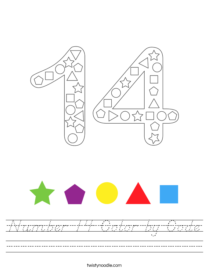 Number 14 Color by Code Worksheet