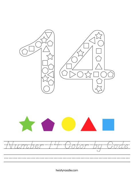 Number 14 Color by Code Worksheet