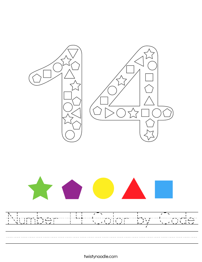 Number 14 Color by Code Worksheet