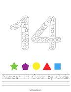 Number 14 Color by Code Handwriting Sheet