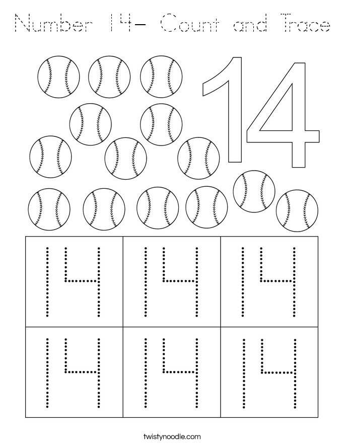 Number 14- Count and Trace Coloring Page