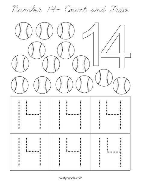 Number 14- Count and Trace Coloring Page