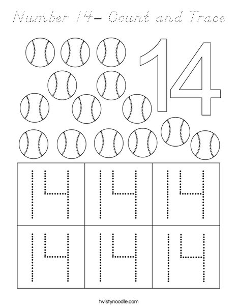 Number 14- Count and Trace Coloring Page