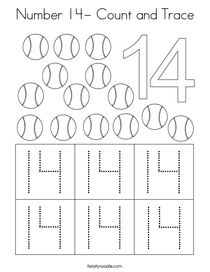 Number 14- Count and Trace Coloring Page