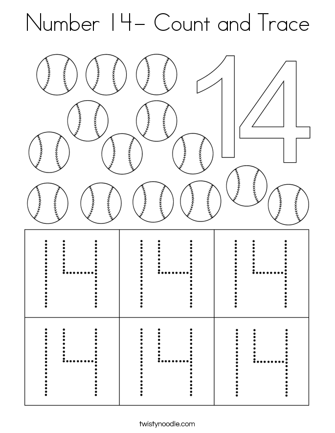 number 14 count and trace coloring page twisty noodle