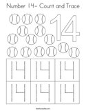Number 14- Count and Trace Coloring Page
