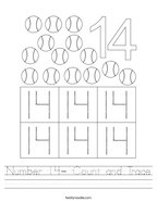 Number 14- Count and Trace Handwriting Sheet