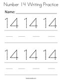 Number 14 Writing Practice Coloring Page