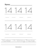 Number 14 Writing Practice Handwriting Sheet
