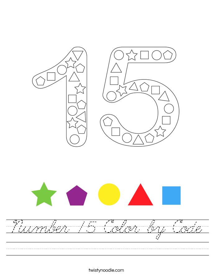 Number 15 Color by Code Worksheet