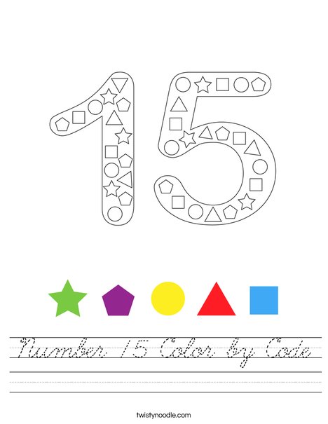 Number 15 Color by Code Worksheet