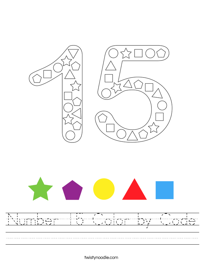 Number 15 Color by Code Worksheet