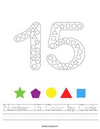 Number 15 Color by Code Handwriting Sheet