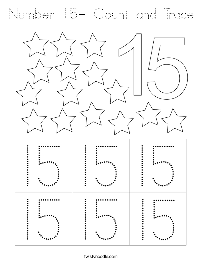 Number 15- Count and Trace Coloring Page