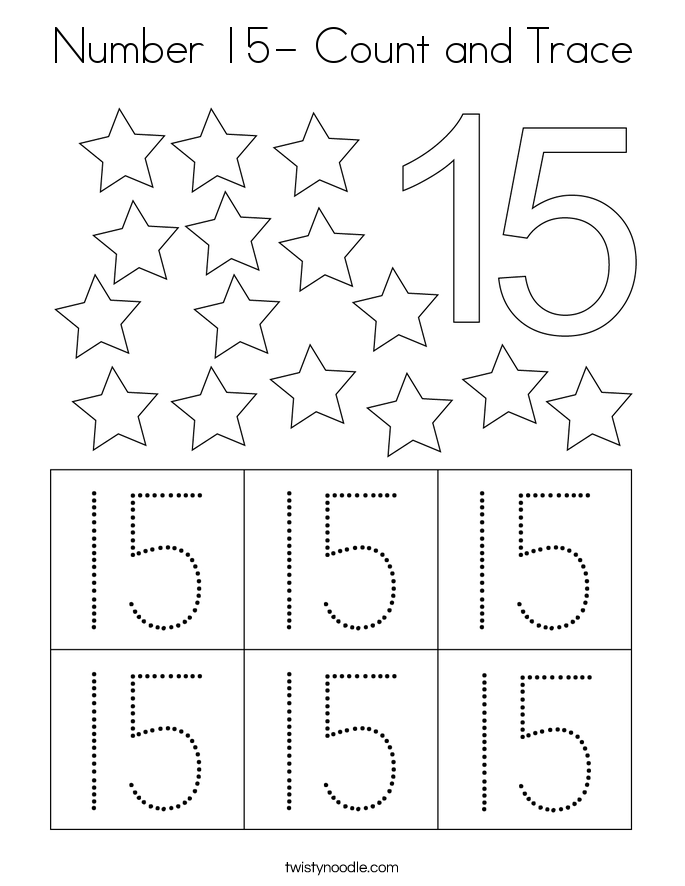 Number 15- Count and Trace Coloring Page
