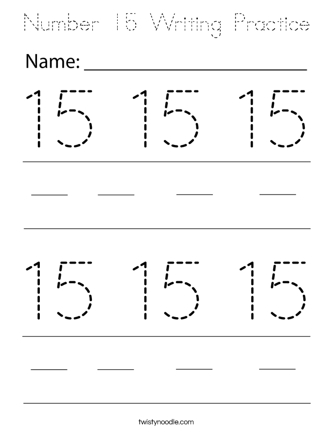 Number 15 Writing Practice Coloring Page Tracing Twisty Noodle