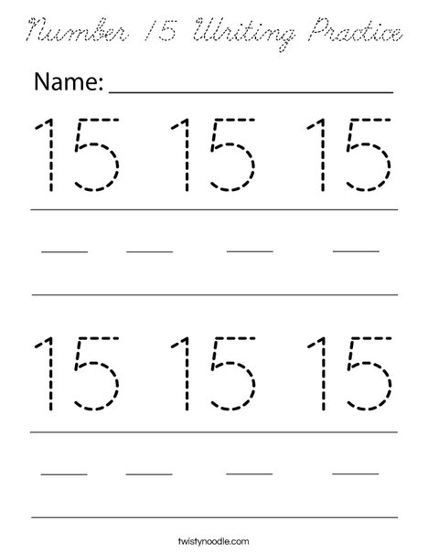 Number 15 Writing Practice Coloring Page