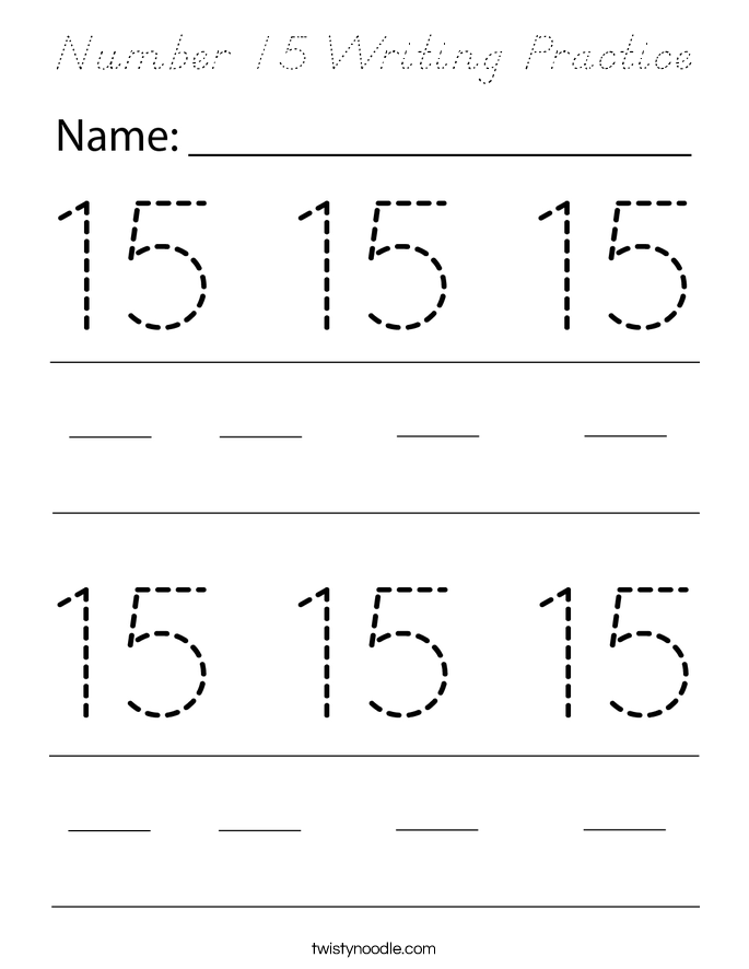 Number 15 Writing Practice Coloring Page
