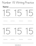 Number 15 Writing Practice Coloring Page