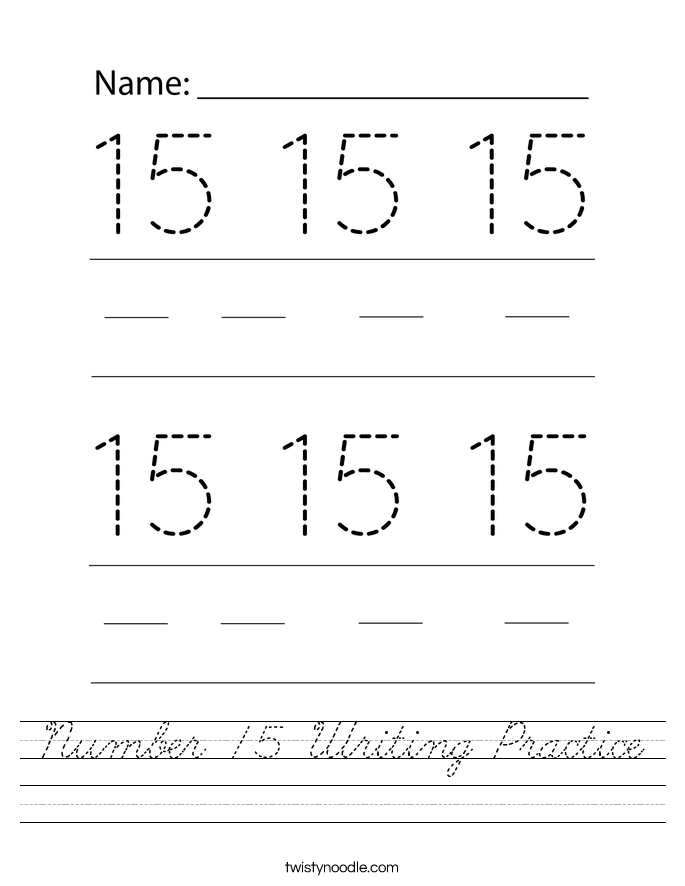 Number 15 Writing Practice Worksheet