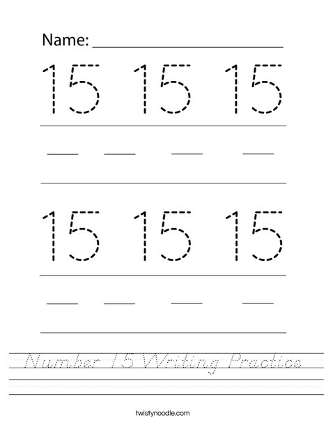 Number 15 Writing Practice Worksheet