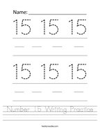 Number 15 Writing Practice Handwriting Sheet
