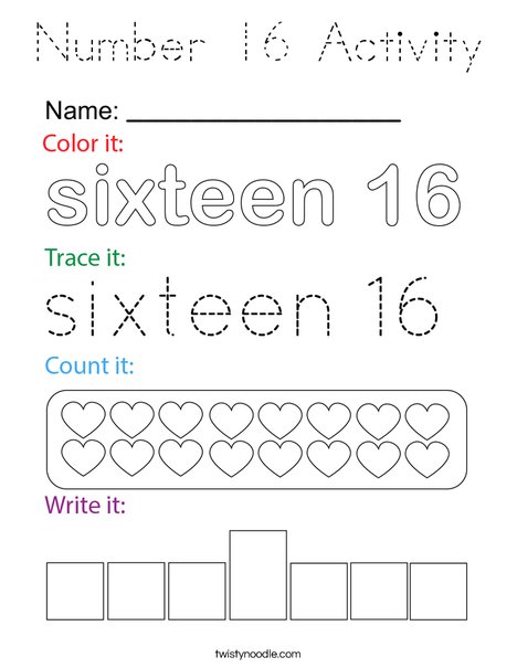 Number 16 Activity Coloring Page