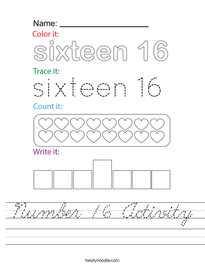 Number 16 Activity Worksheet