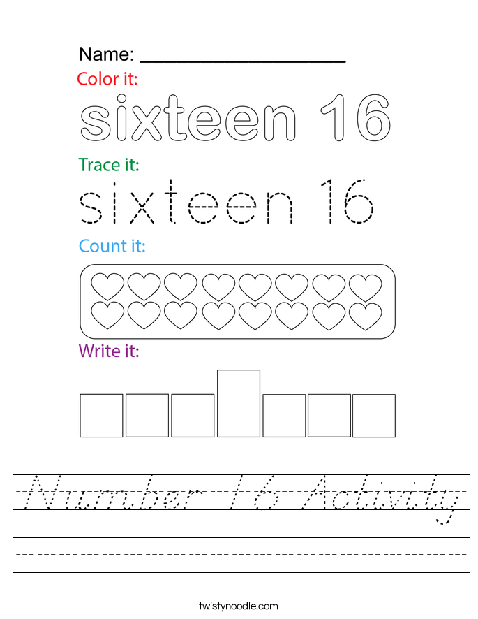 Number 16 Activity Worksheet