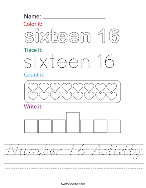 Number 16 Activity Worksheet