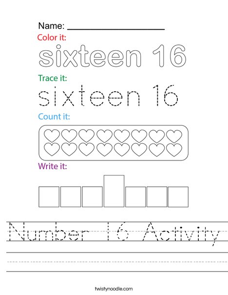 Number 16 Activity Worksheet