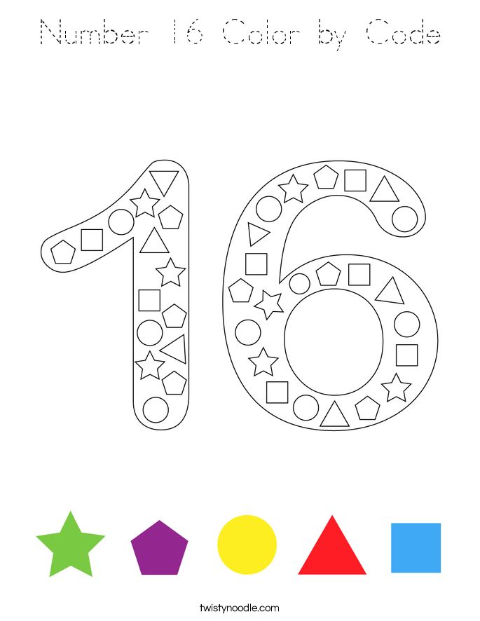 Number 16 Color by Code Coloring Page