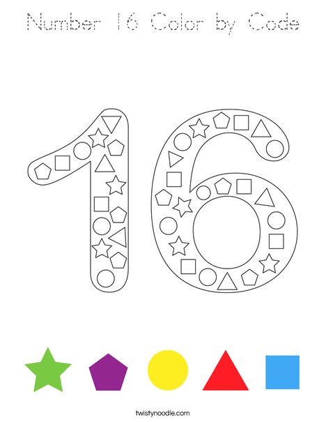 Number 16 Color by Code Coloring Page