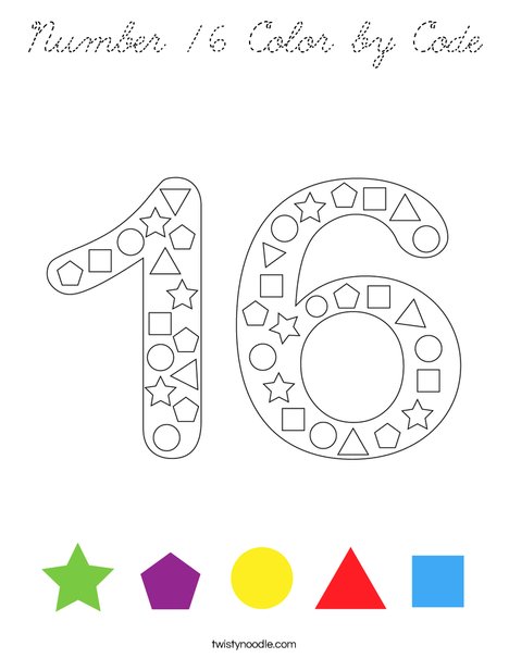 Number 16 Color by Code Coloring Page