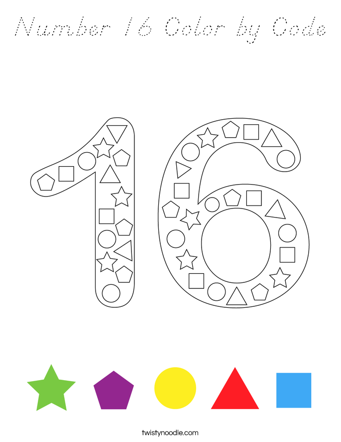 Number 16 Color by Code Coloring Page