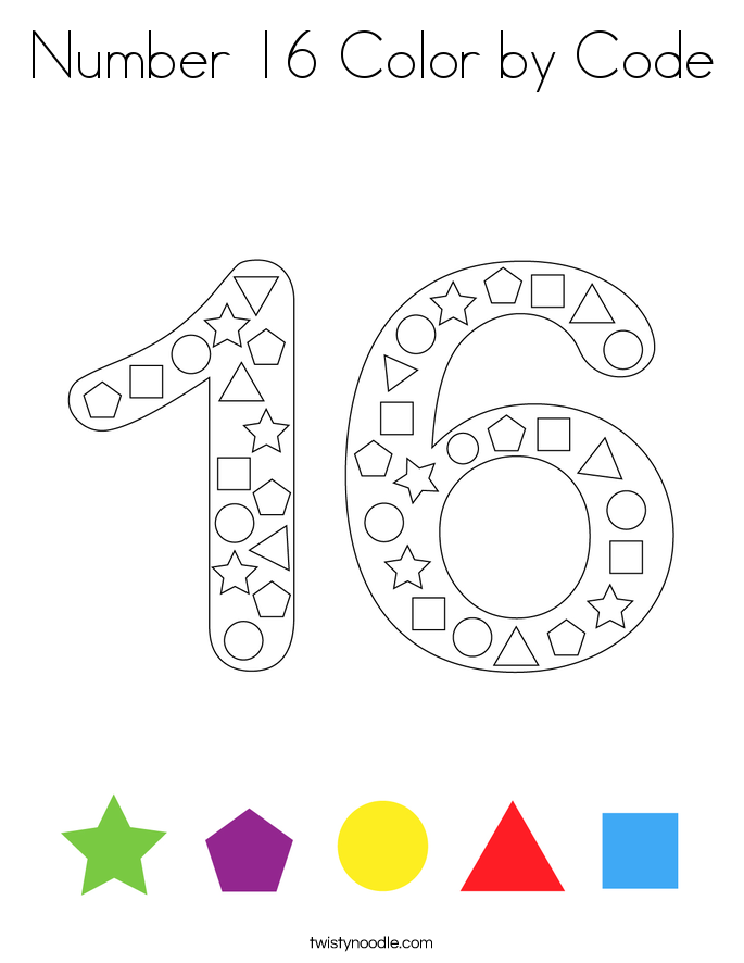 Number 16 Color by Code Coloring Page